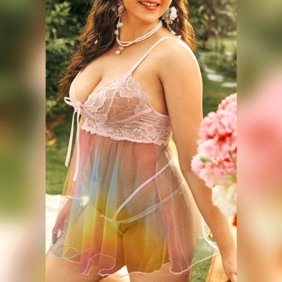 " Throwing shades" pink lace mesh teddy - Picture 2 of 5